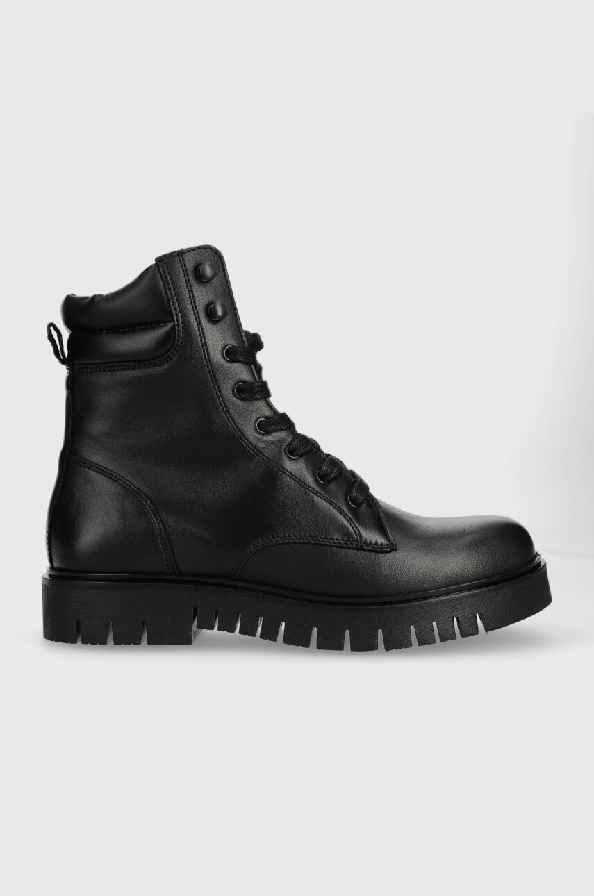 Levně Farmářky Tommy Jeans TJW LACE UP BOOT dámské, černá barva, na platformě, EN0EN02314