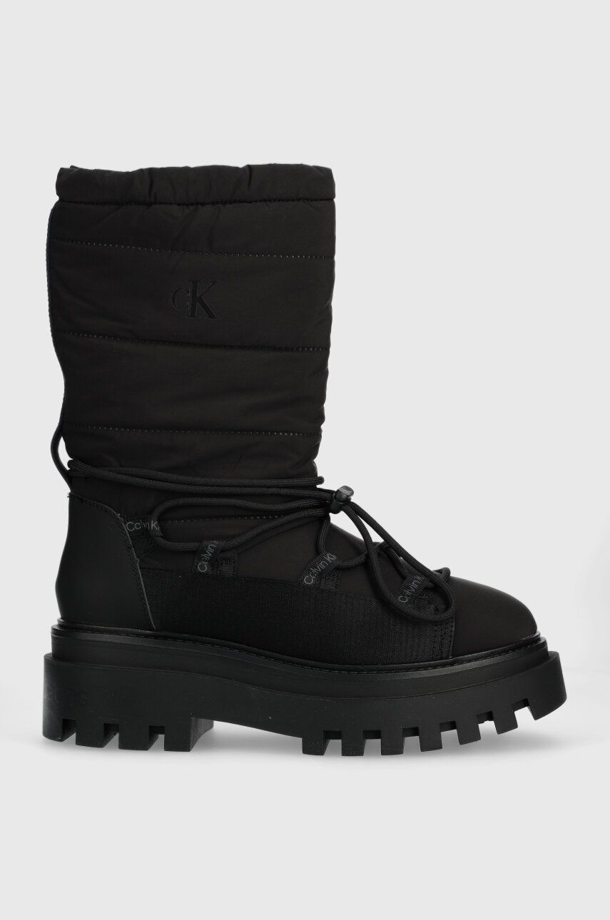 Sněhule Calvin Klein Jeans FLATFORM SNOW BOOT NYLON WN černá barva, YW0YW01146 - černá - Svršek: Tex