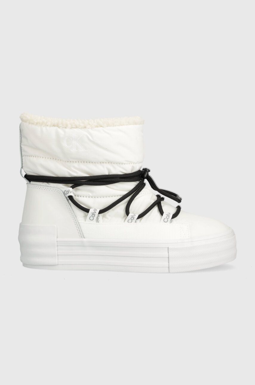 E-shop Sněhule Calvin Klein Jeans BOLD VULC FLATF SNOW BOOT WN bílá barva, YW0YW01181