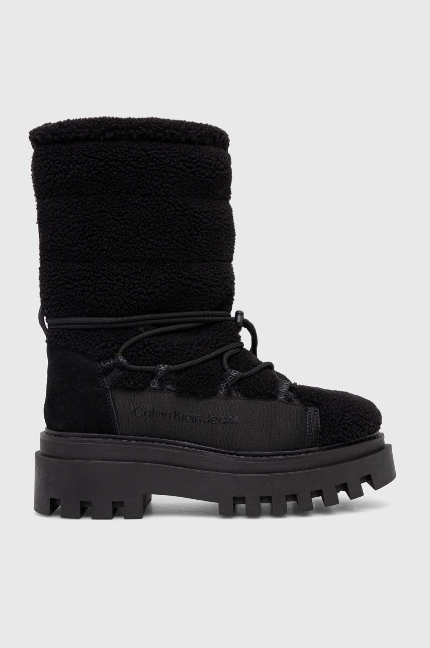 Sněhule Calvin Klein Jeans FLATFORM SNOW BOOT SHERPA WN černá barva, YW0YW01195
