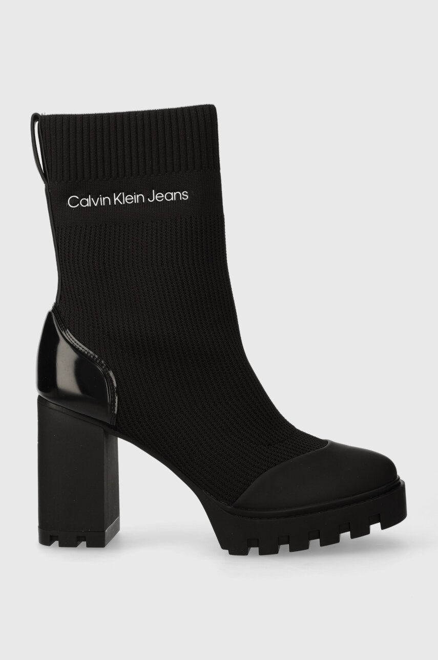 Levně Nízké kozačky Calvin Klein Jeans PLATFORM KNIT SOCK WN dámské, černá barva, na podpatku, YW0YW01196