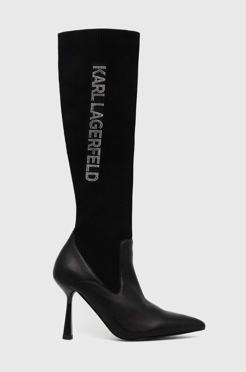 Kozačky Karl Lagerfeld PANDARA II dámské, černá barva, na podpatku, KL31376F - černá -  Svršek: