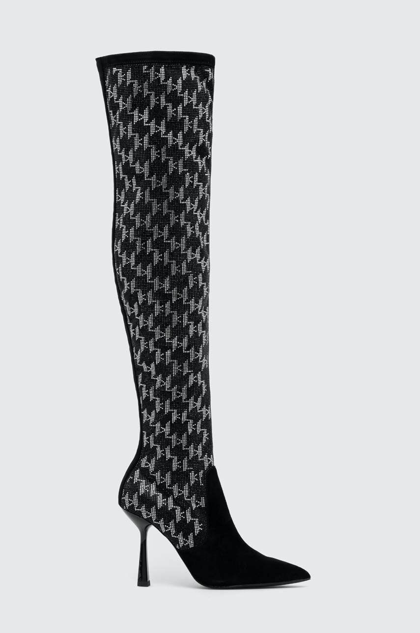 Levně Kozačky Karl Lagerfeld PANDARA II dámské, černá barva, na podpatku, KL31386