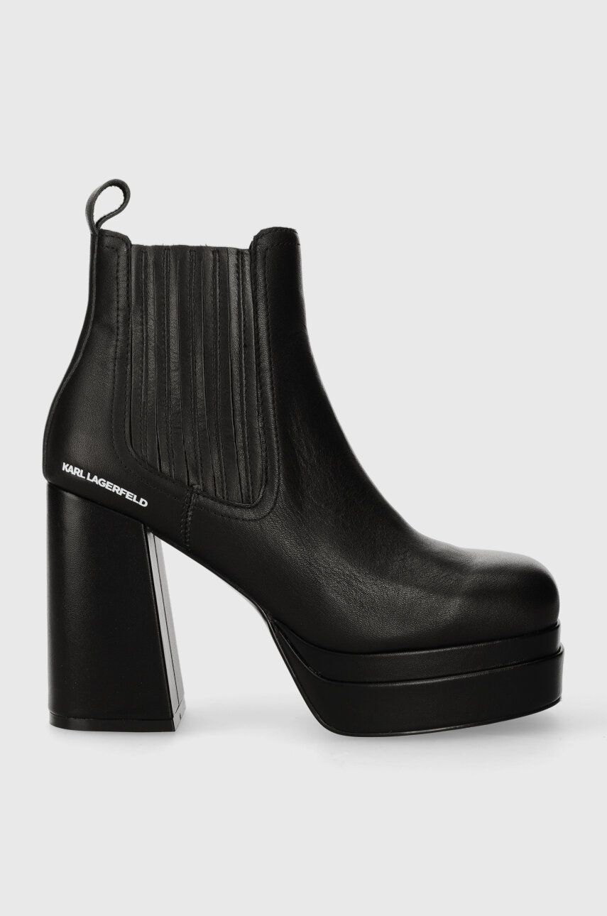 Kožené kotníkové boty Karl Lagerfeld STRADA dámské, černá barva, na podpatku, KL30143 - černá - Svrš