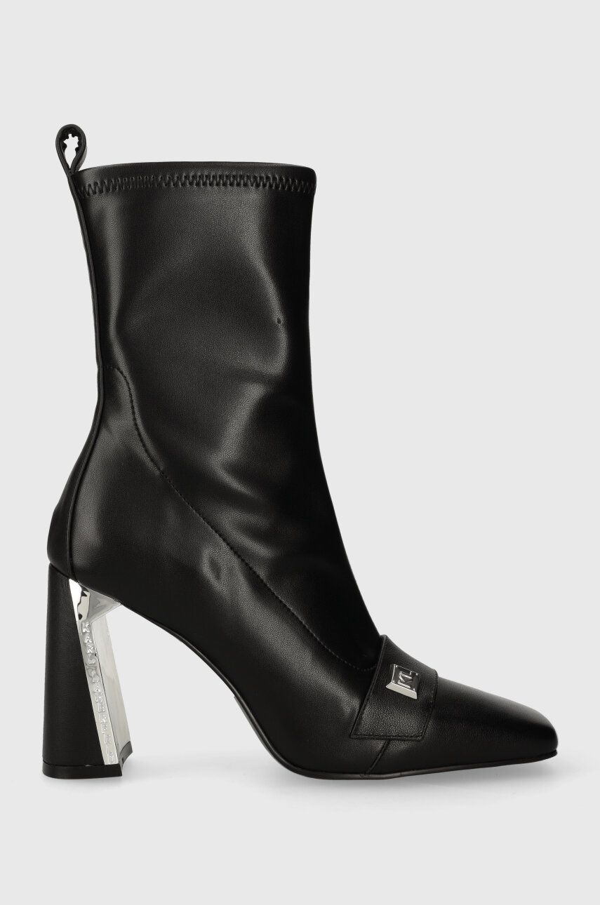 Kožené kotníkové boty Karl Lagerfeld MASQUE dámské, černá barva, na podpatku, KL30760 - černá - Svrš