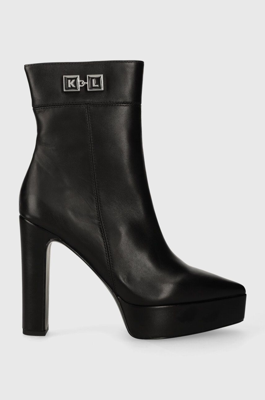 Kožené kotníkové boty Karl Lagerfeld SOIREE PLATFORM dámské, černá barva, na podpatku, KL31760 - čer