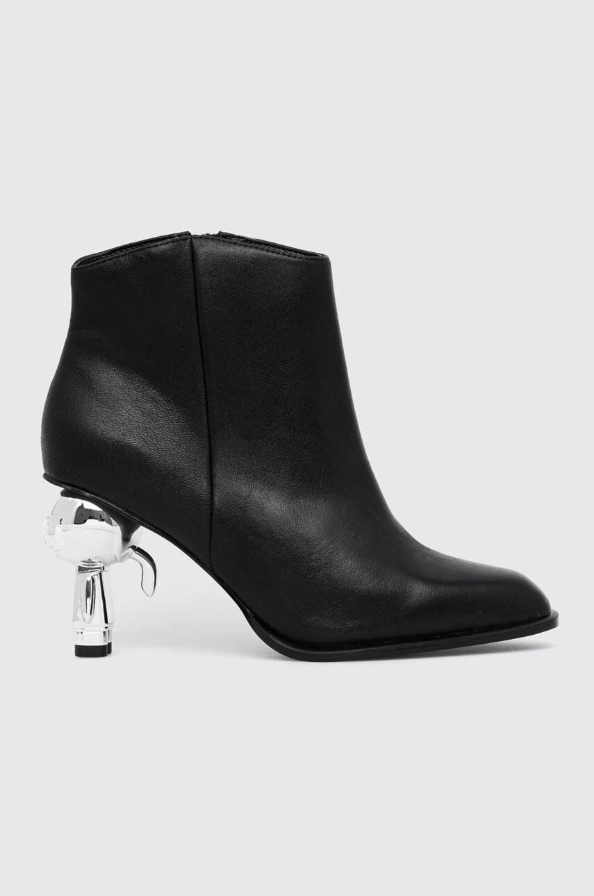 Levně Kožené kotníkové boty Karl Lagerfeld IKON HEEL dámské, černá barva, na podpatku, KL39035