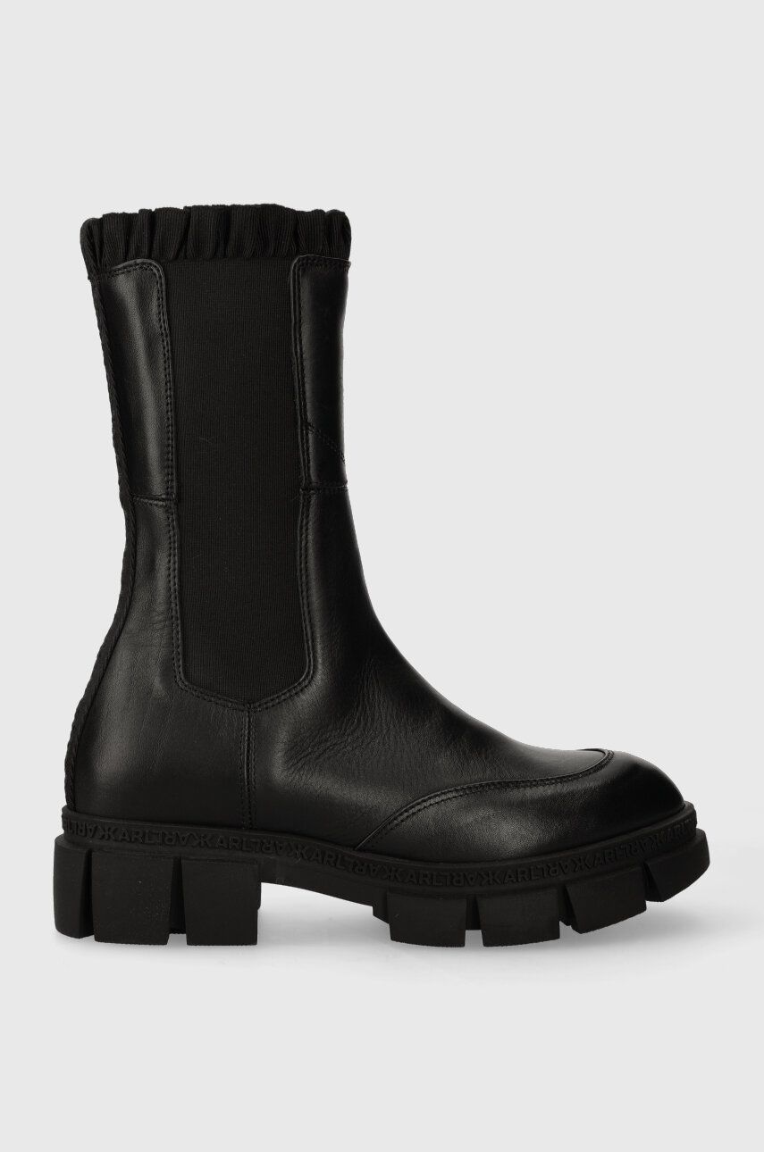 Levně Kožené kotníkové boty Karl Lagerfeld ARIA dámské, černá barva, na platformě, KL43280F