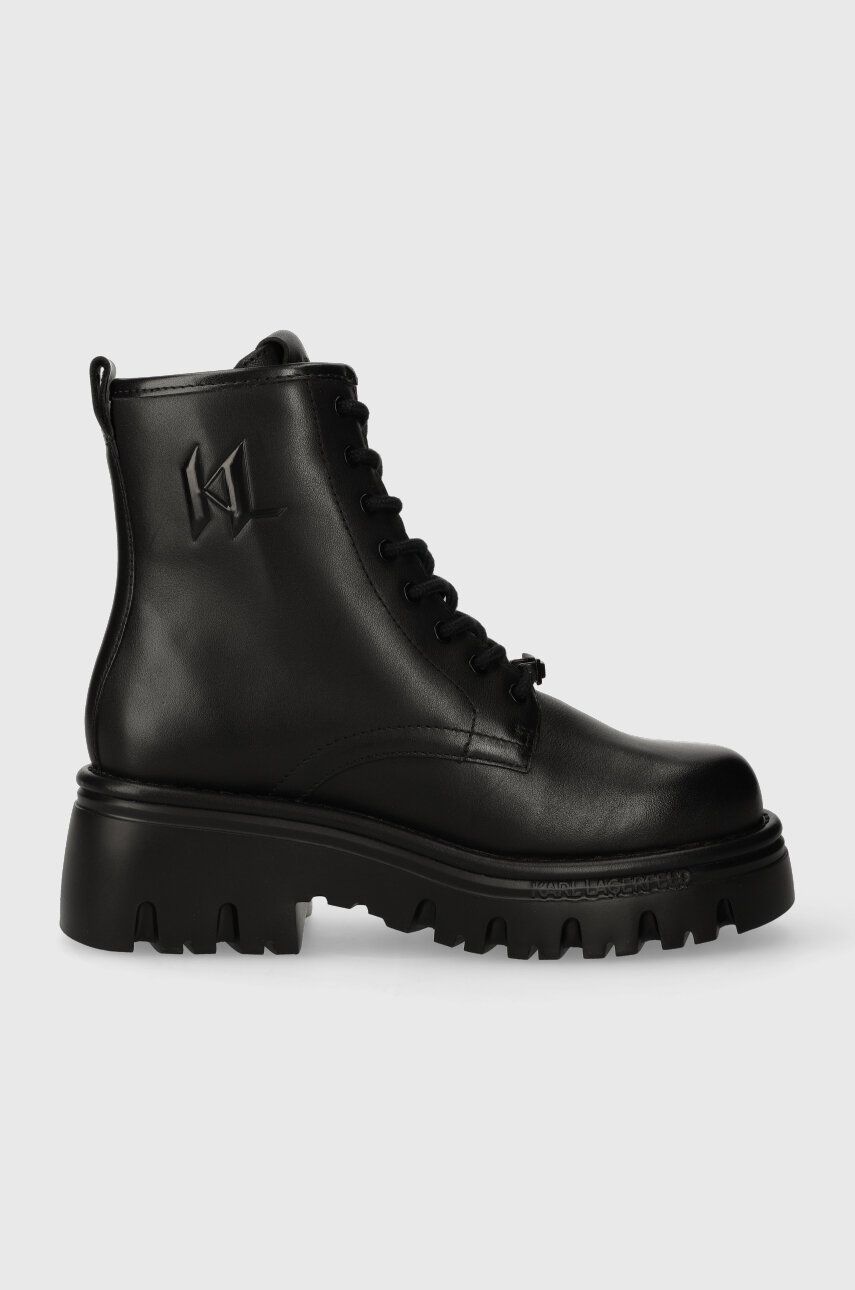 Kožené kotníkové boty Karl Lagerfeld KOMBAT KC dámské, černá barva, na platformě, KL45350 - černá - 