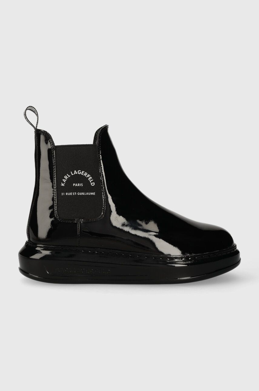 Levně Kožené kotníkové boty Karl Lagerfeld KAPRI KC dámské, černá barva, na plochém podpatku, KL62540S