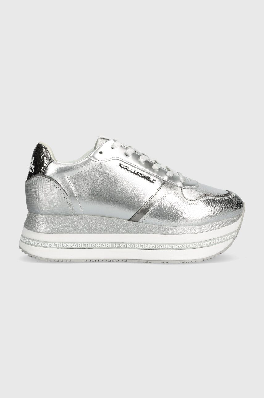 Kožené sneakers boty Karl Lagerfeld VELOCITA MAX stříbrná barva, KL64921