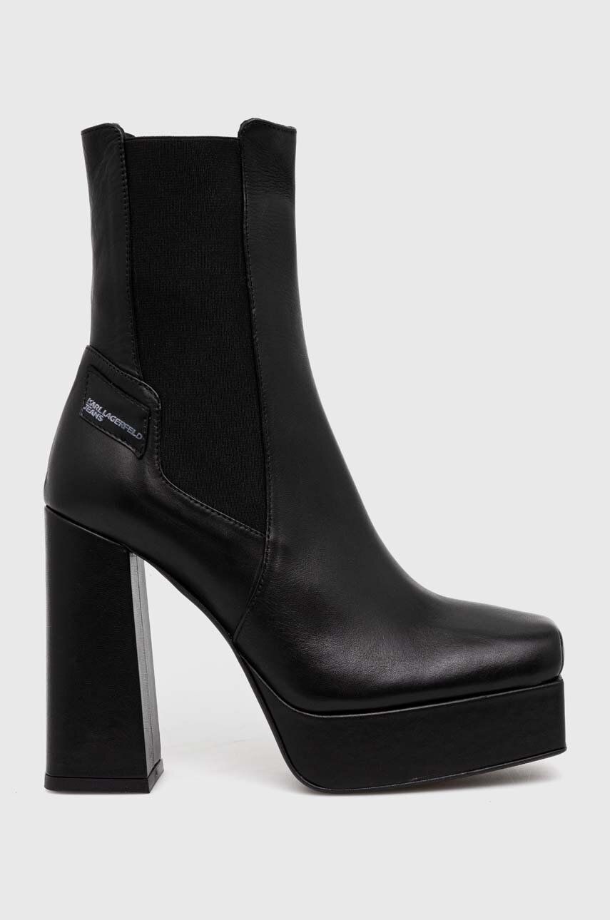 Levně Kožené kotníkové boty Karl Lagerfeld STAK HEEL II dámské, černá barva, na podpatku, KLJ93140