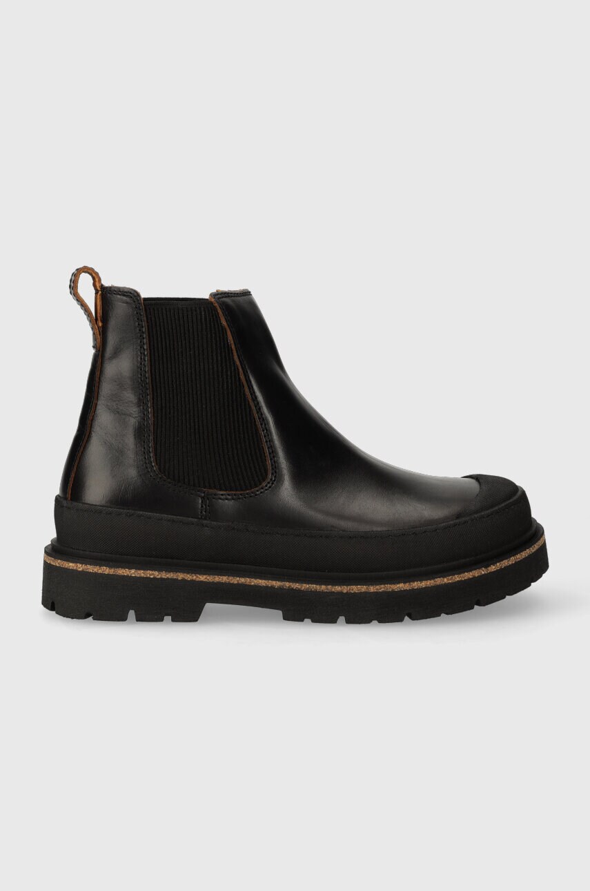 Birkenstock cizme de piele femei, culoarea negru, cu toc plat
