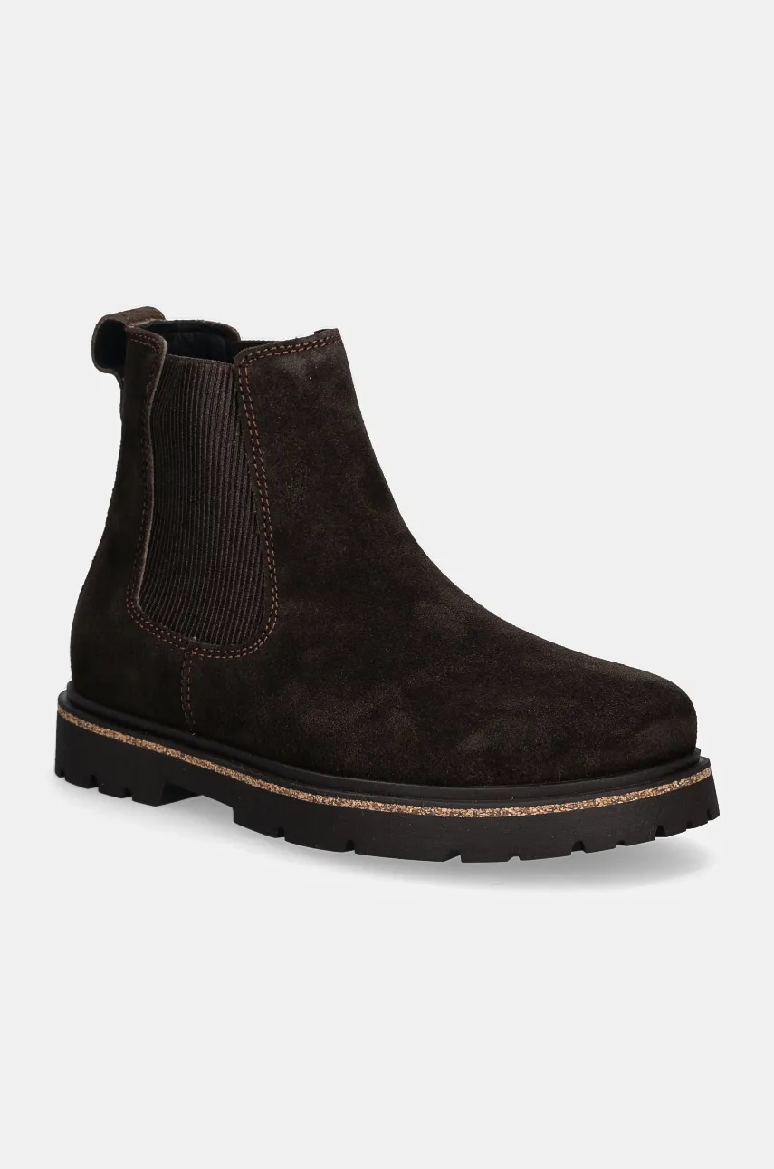 Birkenstock botine din piele intoarsa femei, culoarea maro, cu toc plat Birkenstock botine din piele intoarsa femei, culoarea maro, cu toc plat