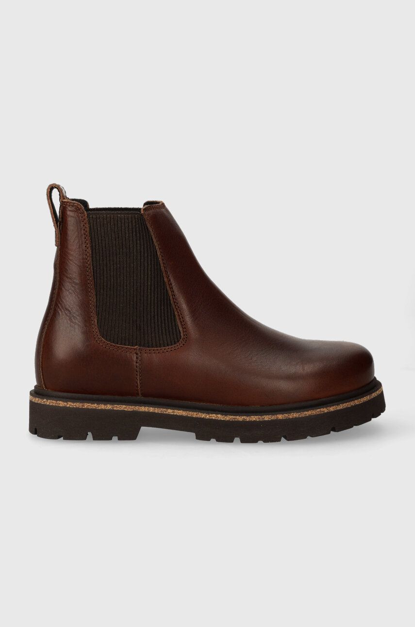 E-shop Kožené kotníkové boty Birkenstock dámské, hnědá barva, na plochém podpatku