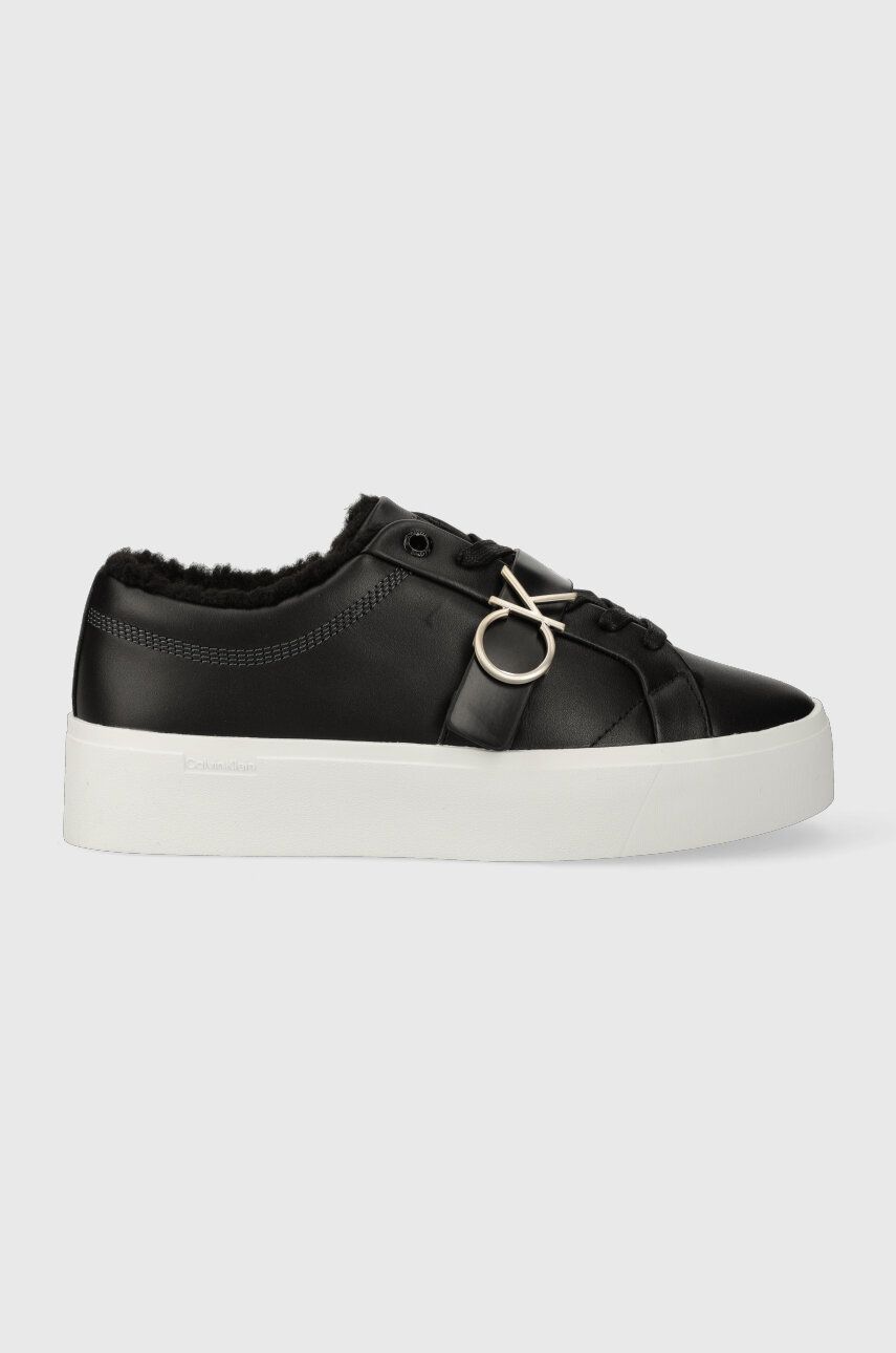 Levně Kožené sneakers boty Calvin Klein FLATFORM CUPSOLE LACE UP W/HW WL černá barva, HW0HW01671