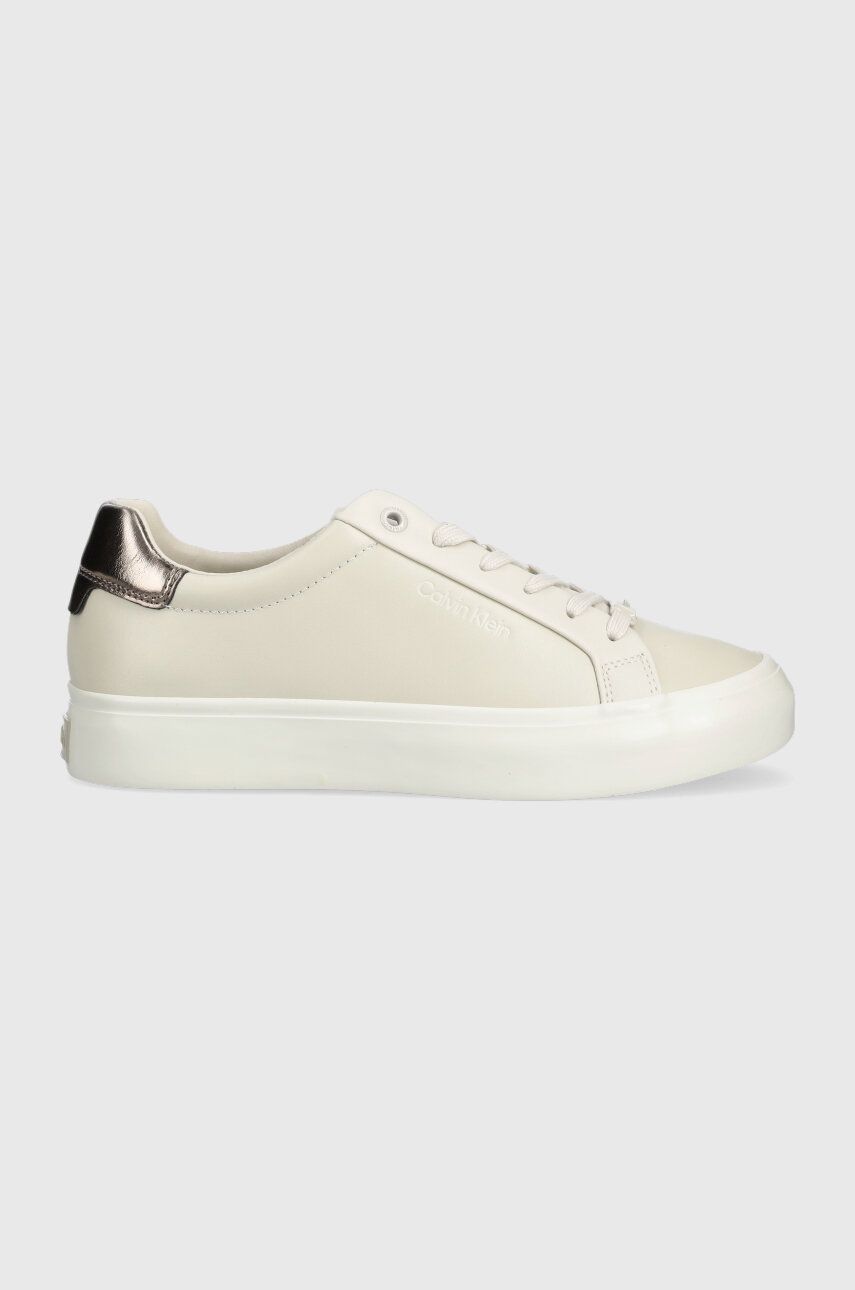 Kožené sneakers boty Calvin Klein VULC LACE UP - MET šedá barva, HW0HW01884 - béžová - Svršek: Umělá