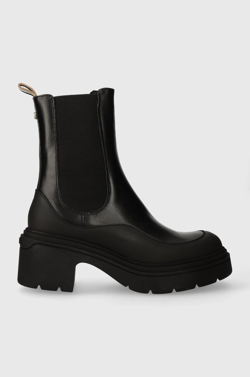 Levně Kožené kotníkové boty BOSS Carol dámské, černá barva, na podpatku, 50503738
