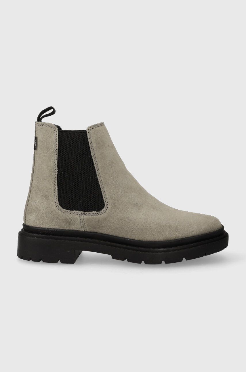Semišové kotníkové boty Levi′s TROOPER CHELSEA dámské, šedá barva, na plochém podpatku, 234714.57 - 