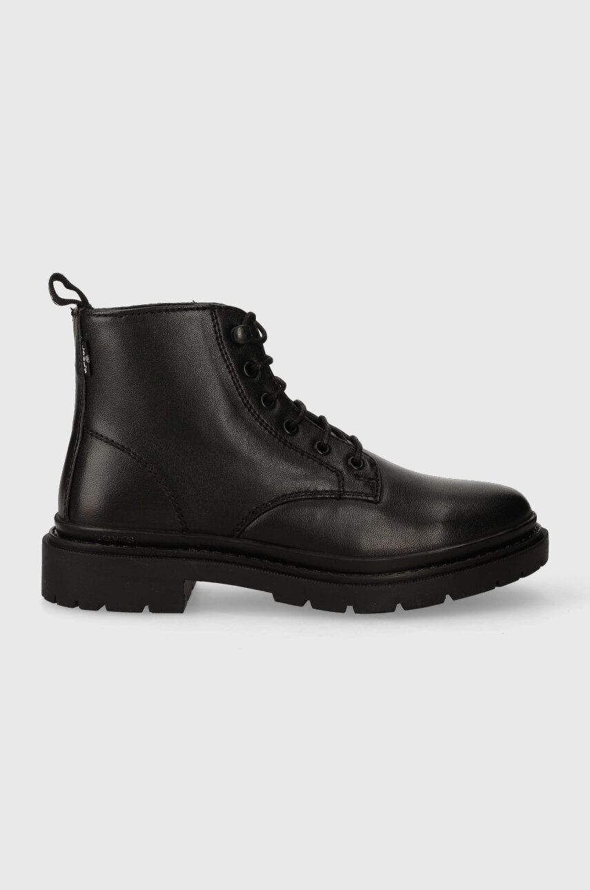 Kožené kotníkové boty Levi′s TROOPER CHUKKA dámské, černá barva, na plochém podpatku, 234715.559 - č