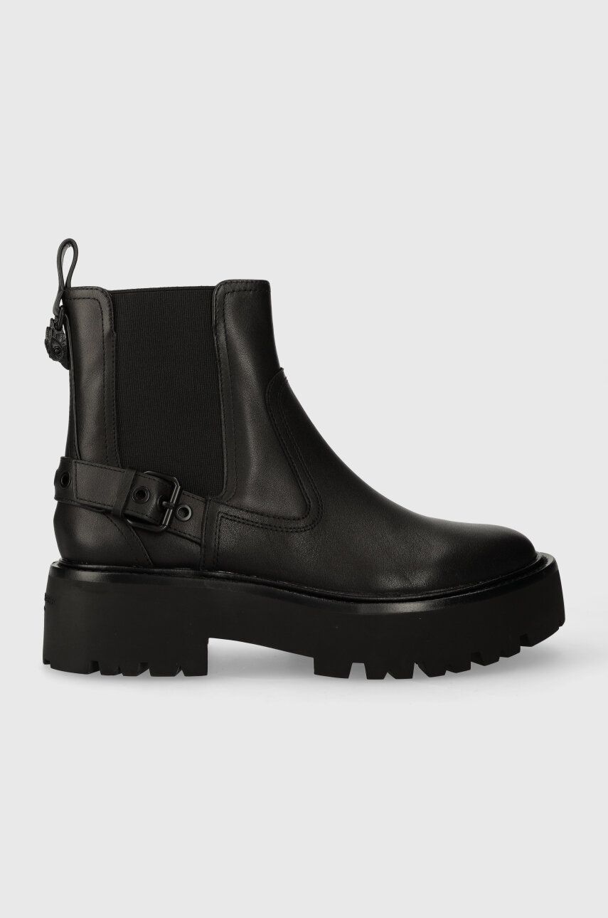 E-shop Kožené kotníkové boty Kurt Geiger London Matilda Chelsea dámské, černá barva, na platformě, 655000109