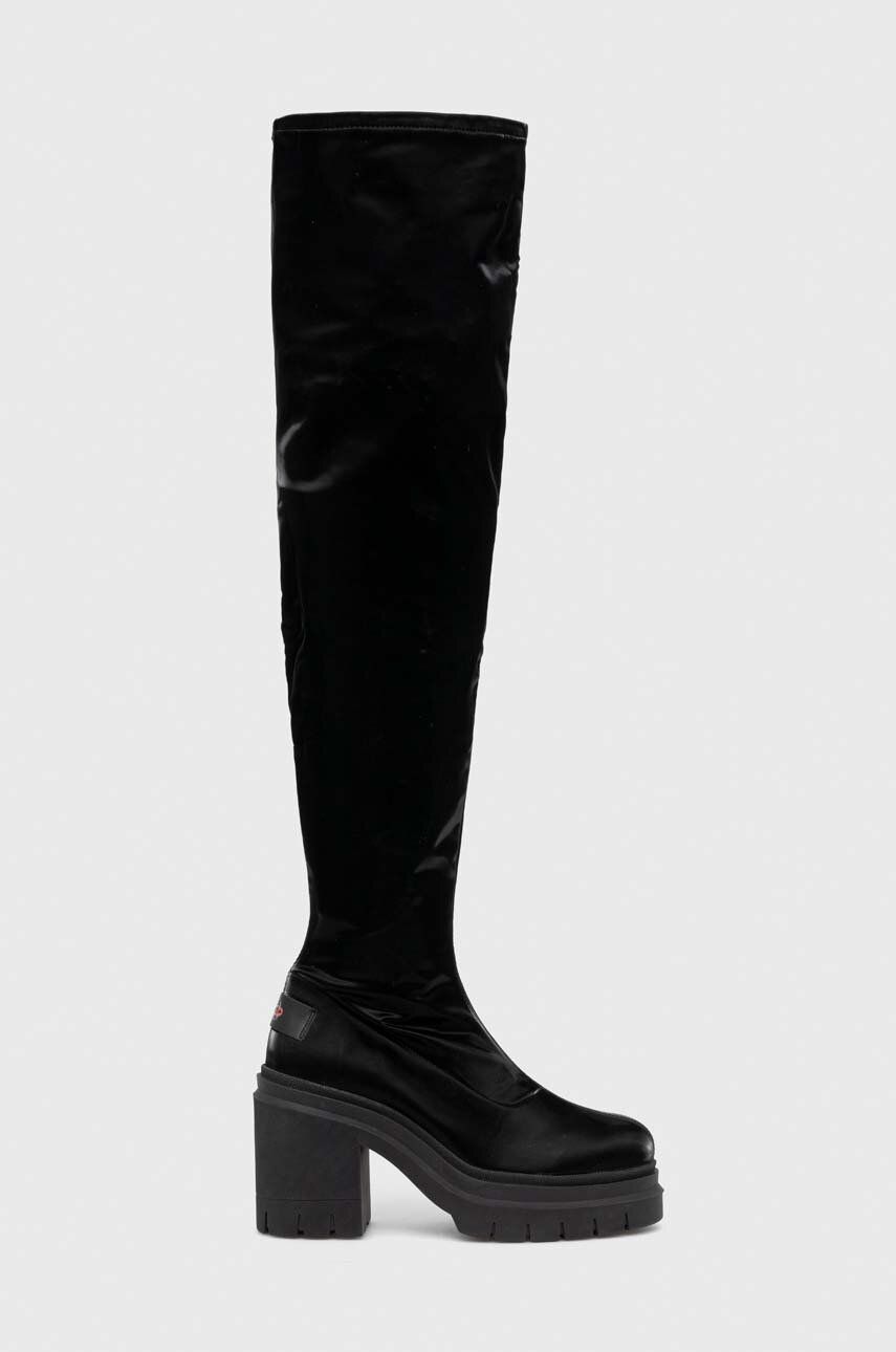 Kozačky HUGO Kris dámské, černá barva, na podpatku, 50509843 - černá - Svršek: Textilní materiál