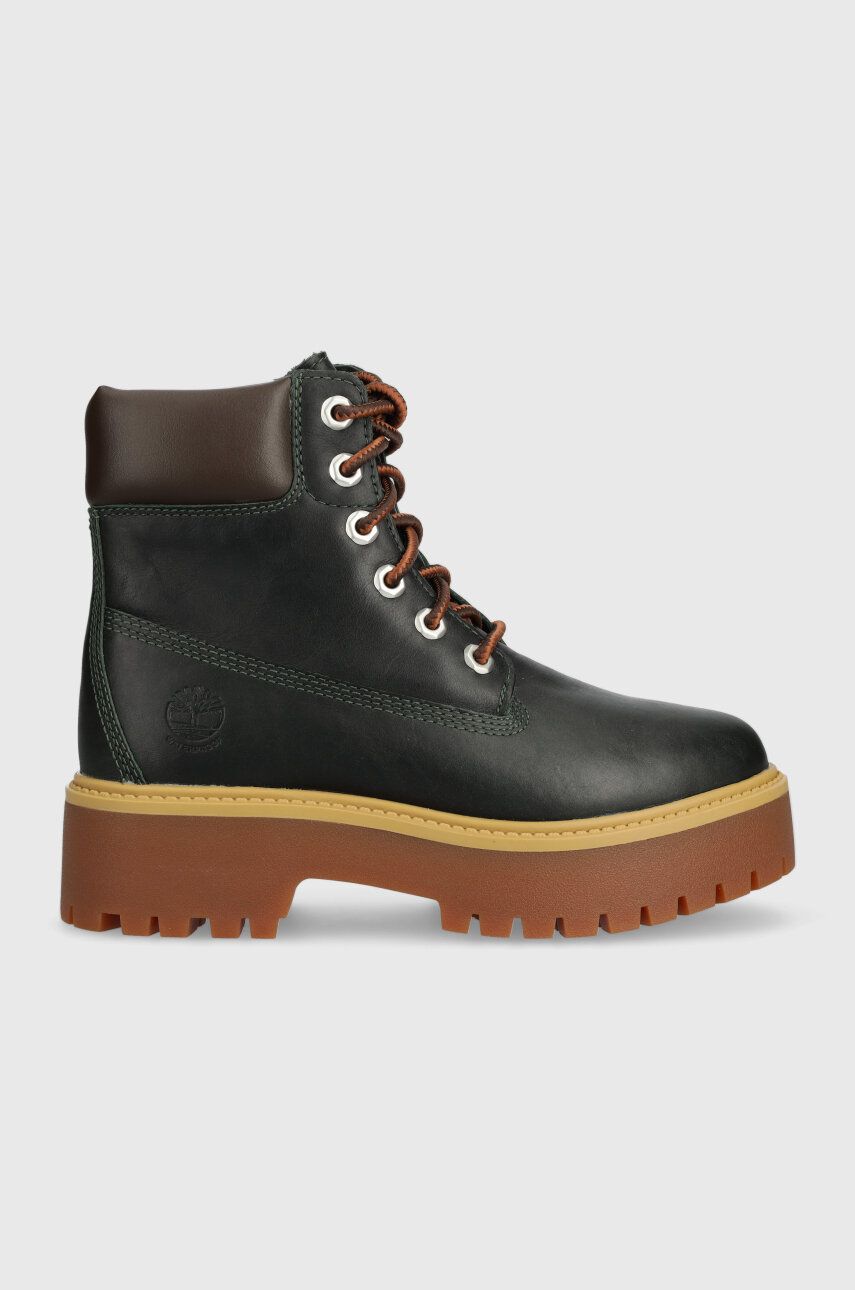 Timberland Bocanci De Piele Stone Street 6in Wp Femei, Culoarea Verde, Cu Toc Plat, Tb0a5rk1ea11