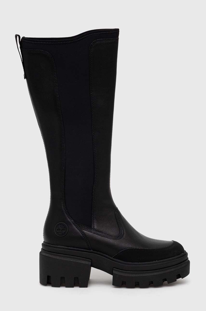 Timberland ghete de piele Everleigh Boot Tall femei, culoarea negru, cu platforma, TB0A5YMR0151
