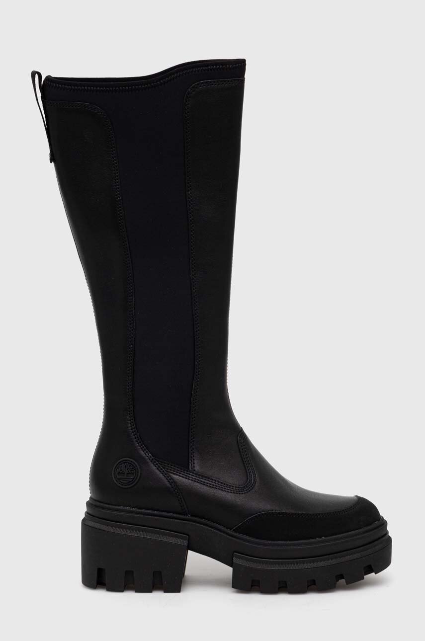 Timberland Ghete De Piele Everleigh Boot Tall Femei, Culoarea Negru, Cu Platforma, Tb0a5ymr0151