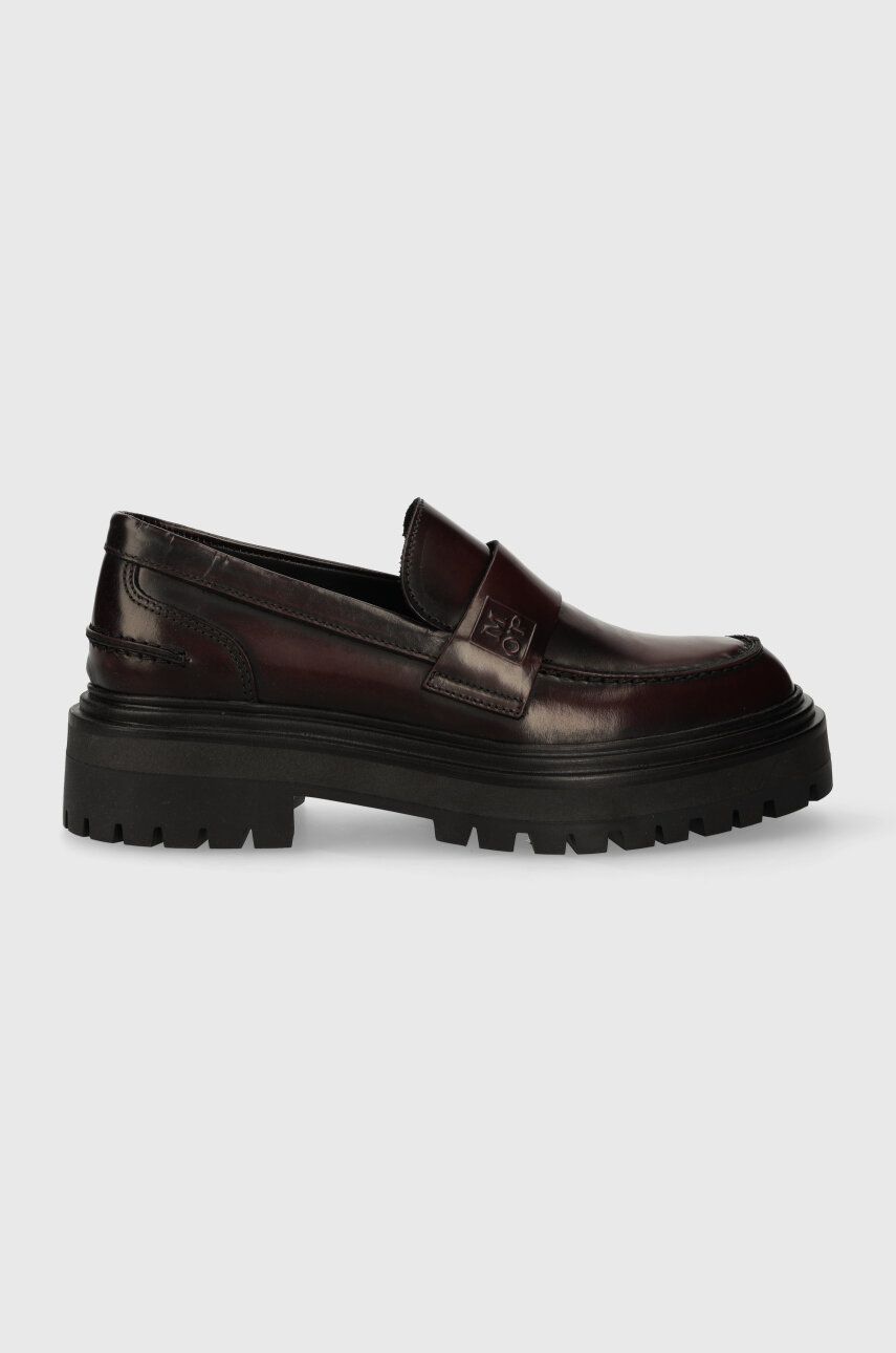 Marc O'Polo mocasini de piele femei, culoarea bordo, cu platforma, 30817213202135 MM2M3047