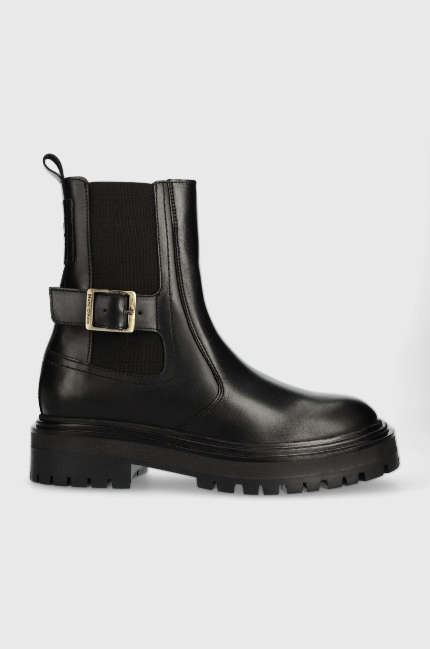 Kožené kotníkové boty Marc O′Polo dámské, černá barva, na platformě, 30817215001134 MM2M3049 - černá