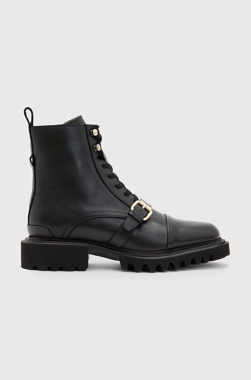 

Шкіряні черевики AllSaints Tori жіночі колір чорний каблук блок WF720X