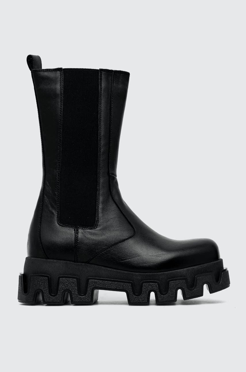 E-shop Kožené kotníkové boty Alohas Anastasia dámské, černá barva, na platformě, S100090.01