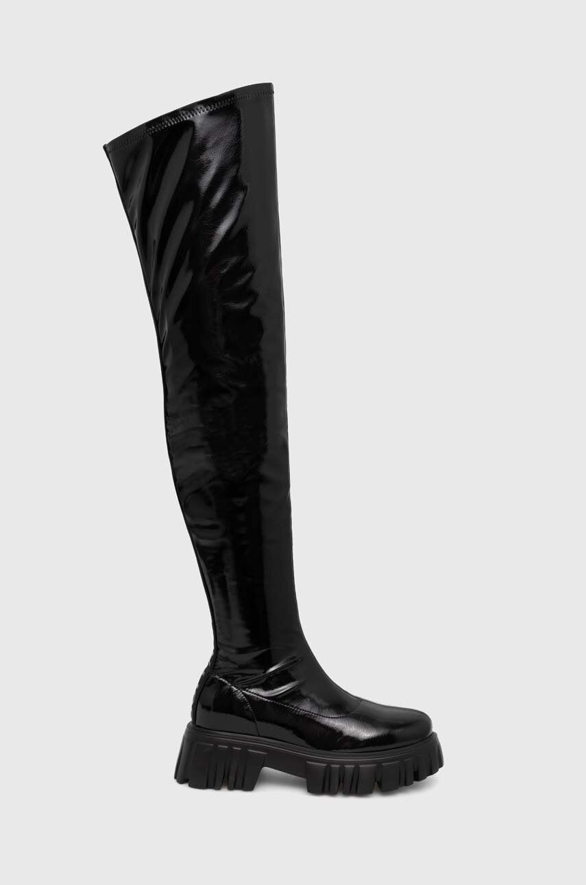 Buffalo cizme Lion Overknee femei, culoarea negru, cu platforma, 1220020