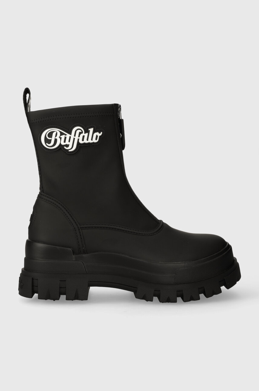 Buffalo botine Aspha Rain Zip femei, culoarea negru, cu toc plat, 1622323