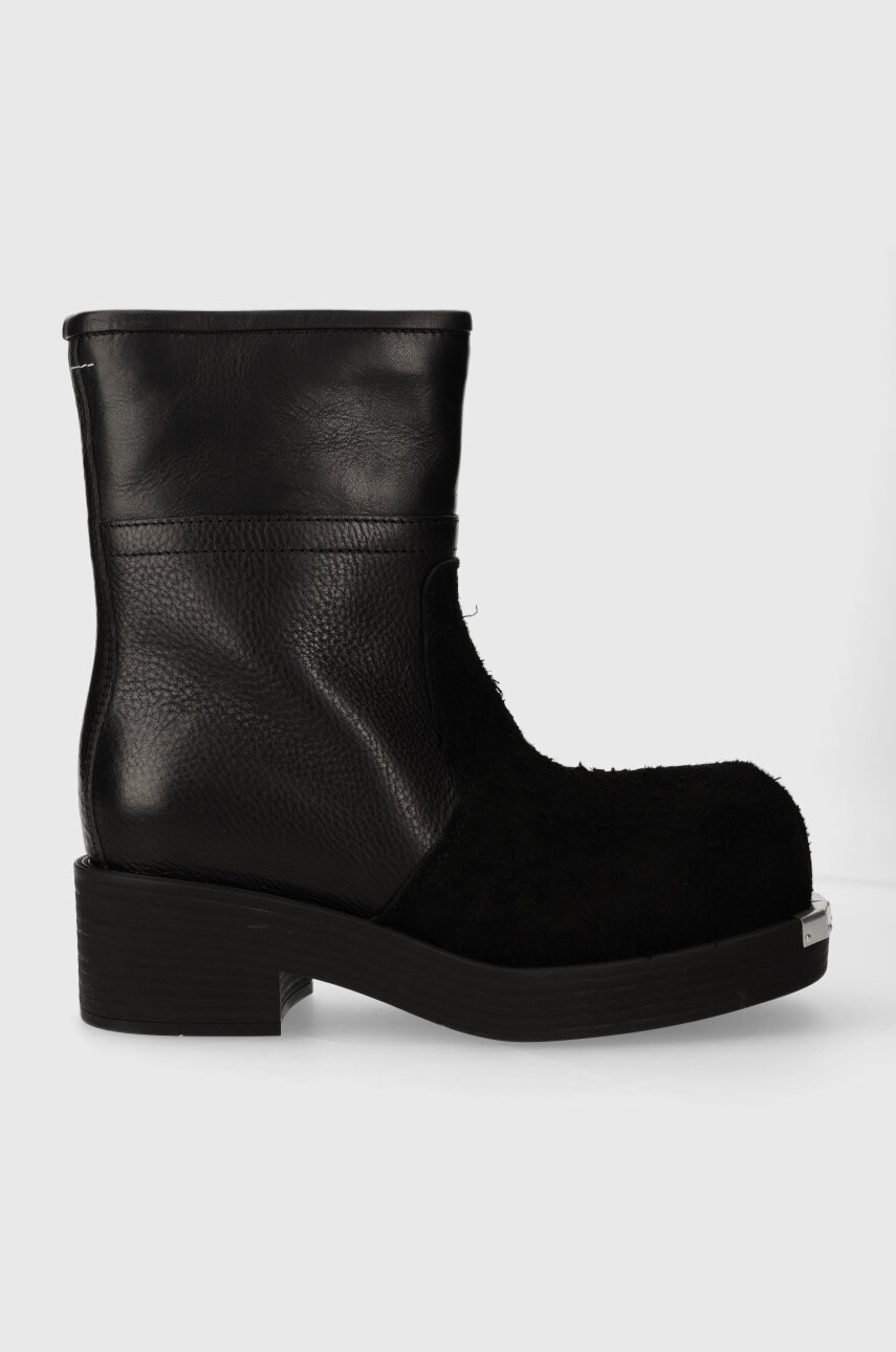 

Кожени боти MM6 Maison Margiela Ankle Boot в черно с равна подметка S66WU0114, Черен