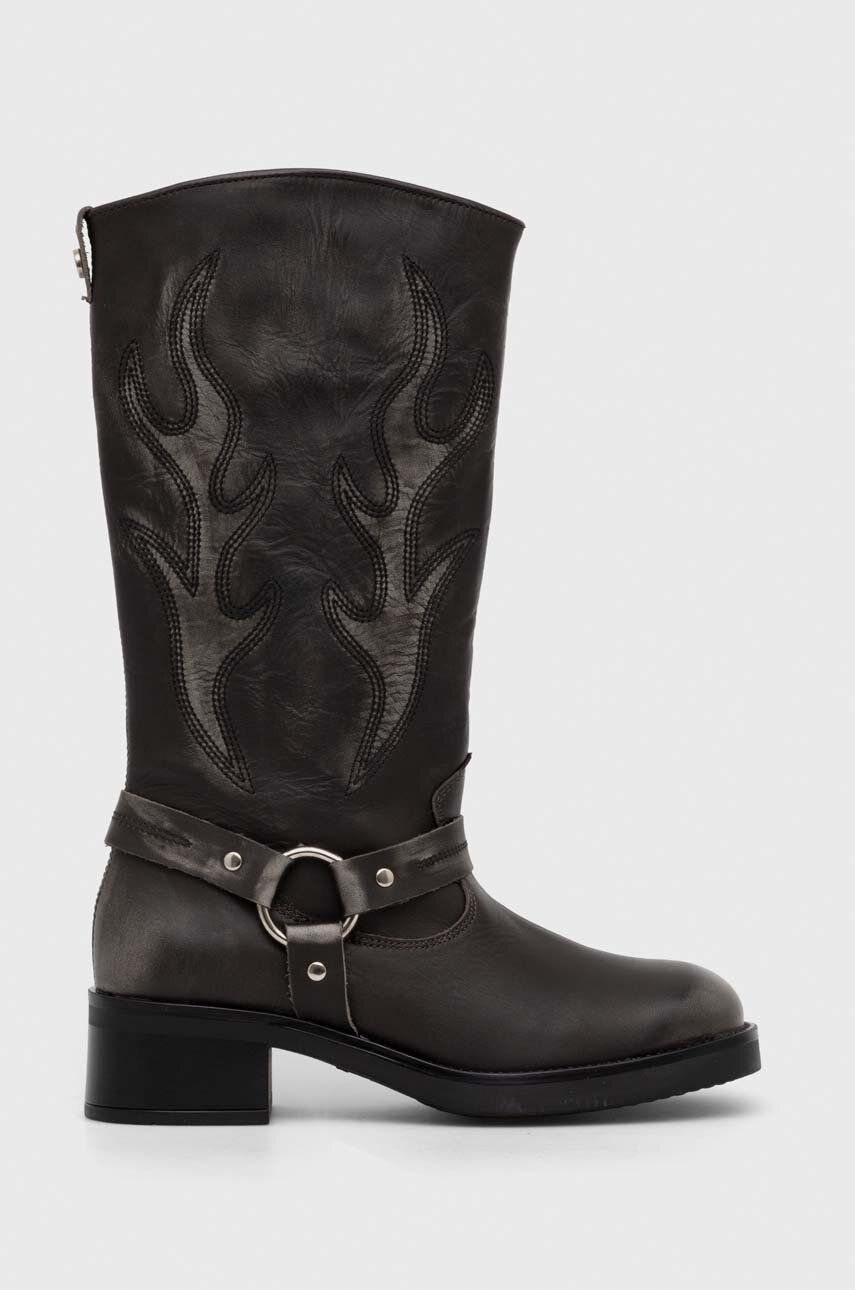 Levně Westernové kožené boty Steve Madden Bloom dámské, šedá barva, na plochém podpatku, SM11003090