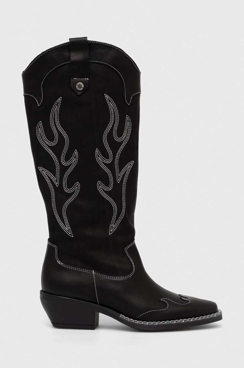 Levně Westernové kožené boty Steve Madden Wenda dámské, černá barva, na podpatku, SM11003097