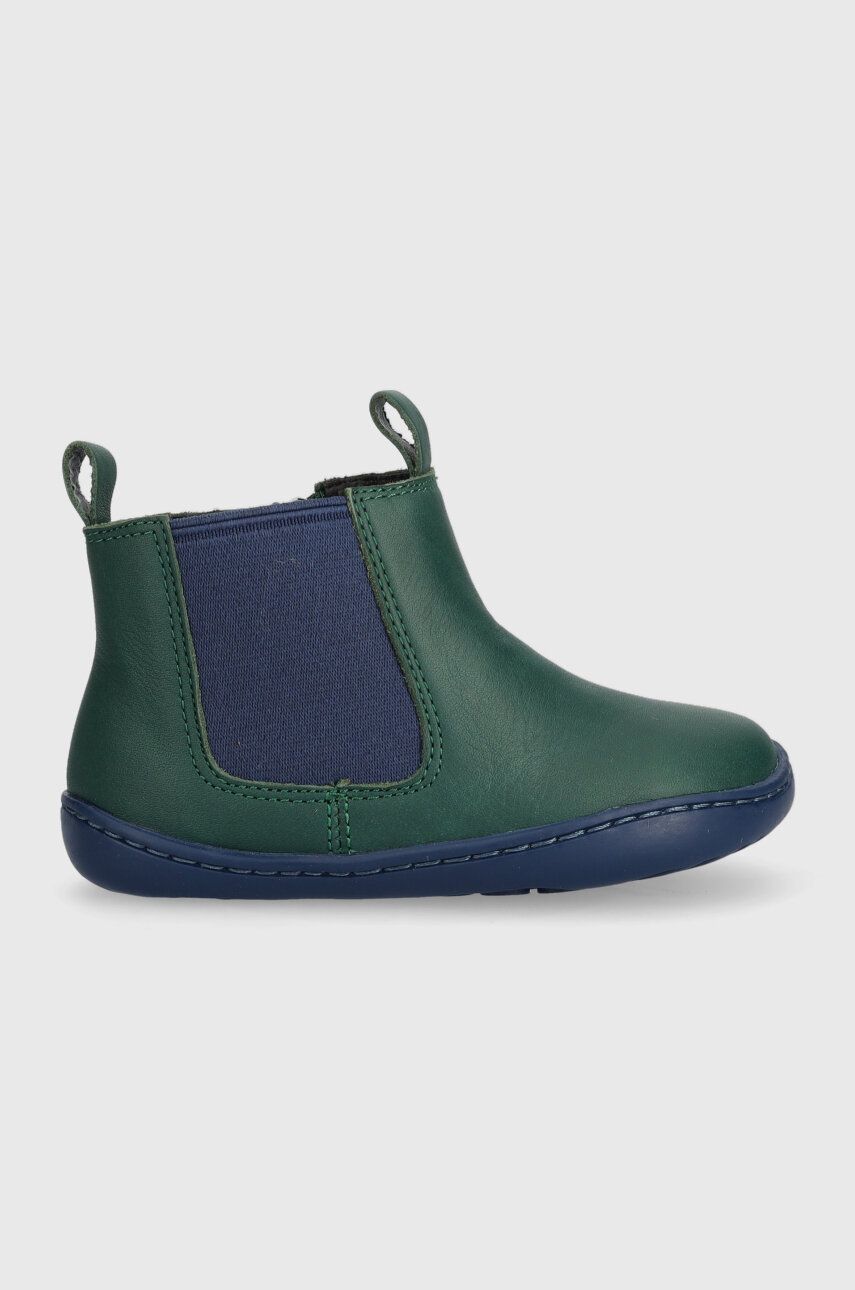 Levně Dětské kožené kotníkové boty Camper Peu Cami FW zelená barva