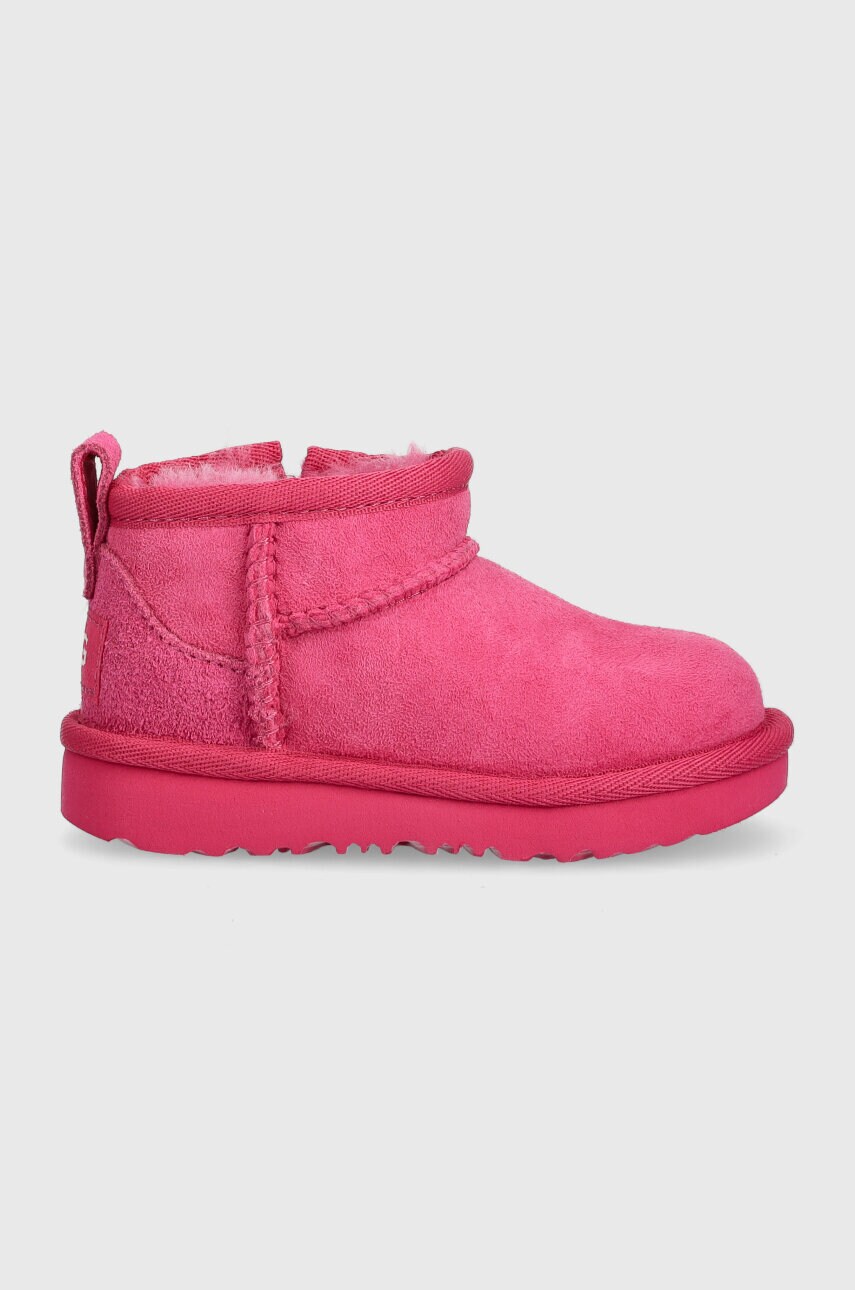 UGG cizme de zapada din piele intoarsa T CLASSIC ULTRA MINI culoarea roz