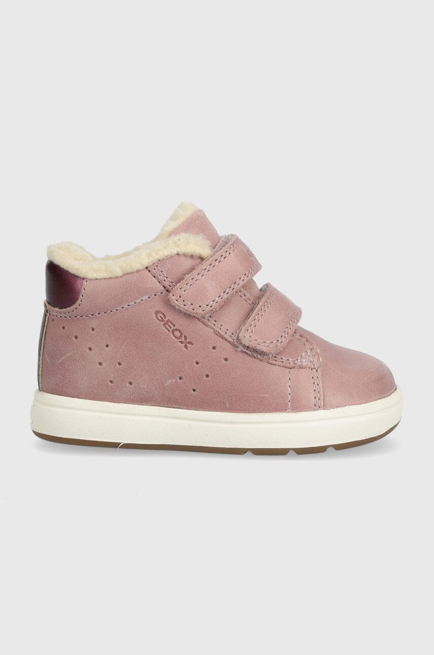 Levně Dětské kožené boty Geox růžová barva