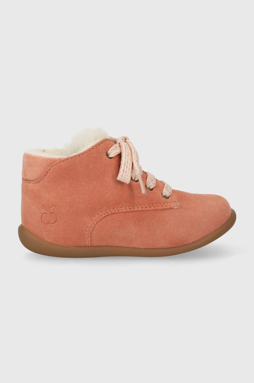 Levně Dětské semišové boty Pom D'api STAND-UP DERBY FUR oranžová barva