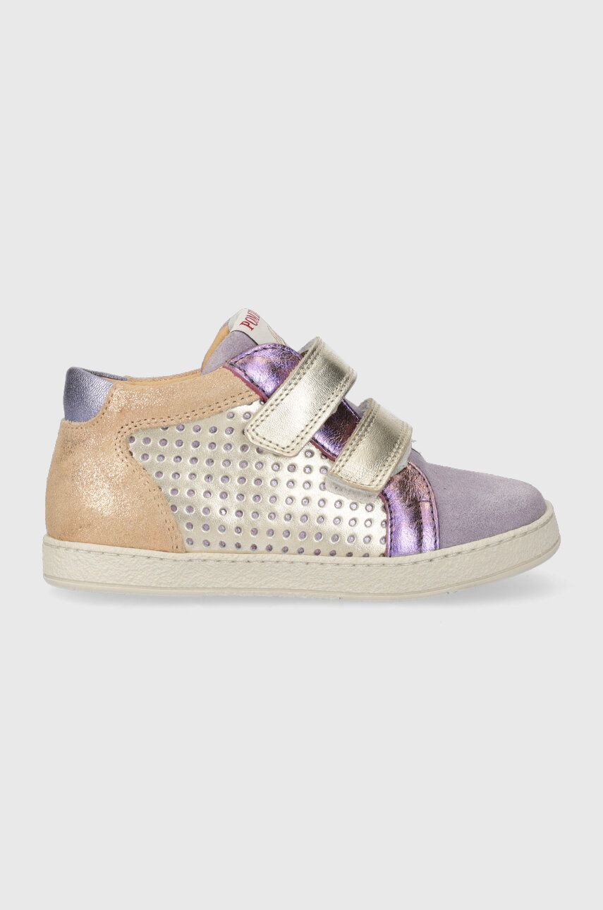 Levně Dětské kožené sneakers boty Pom D'api fialová barva