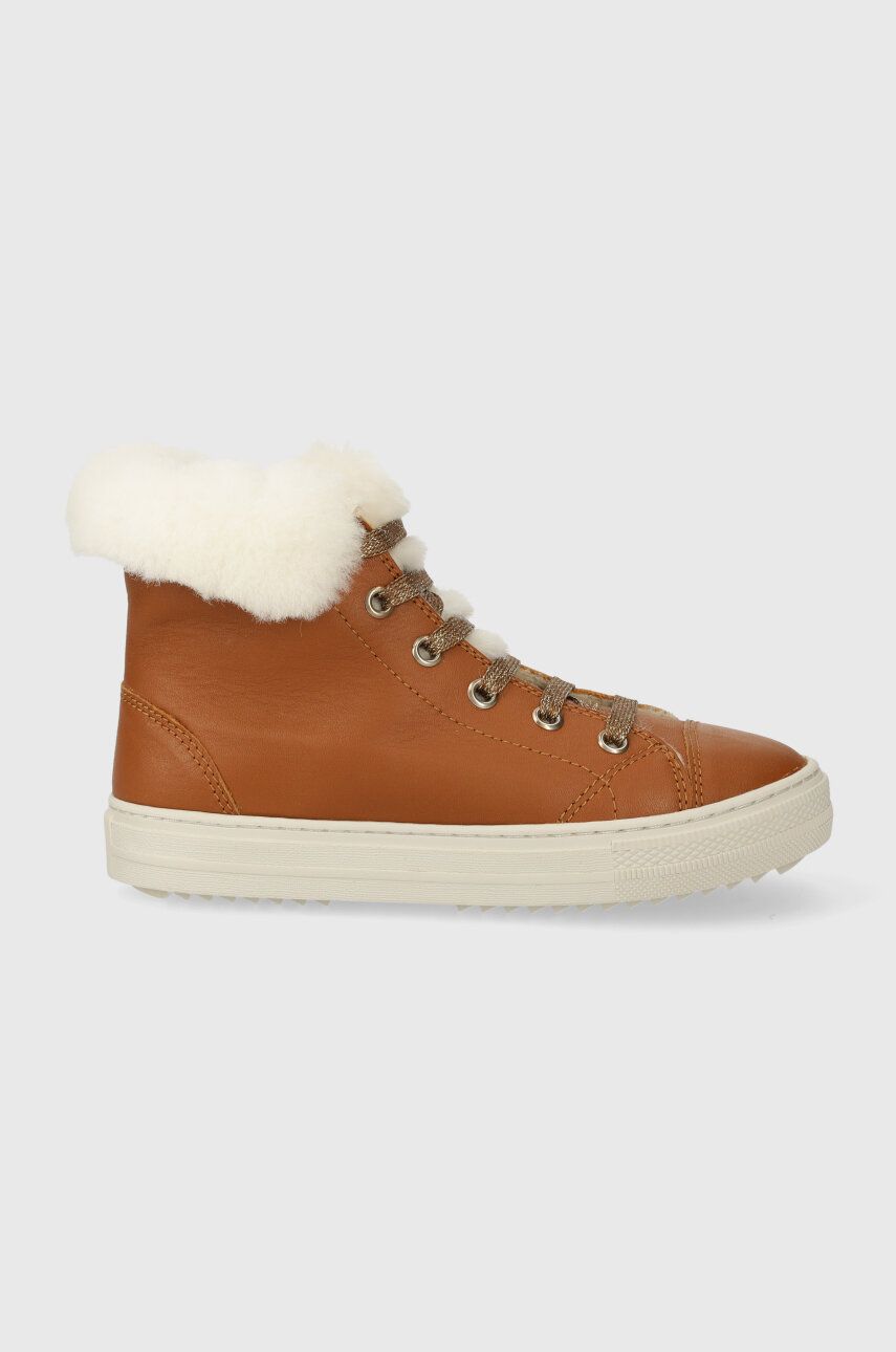 Dětské zimní boty Pom D′api SWAG ZIP FUR hnědá barva - hnědá - Svršek: Přírodní kůže Vnitřek: V