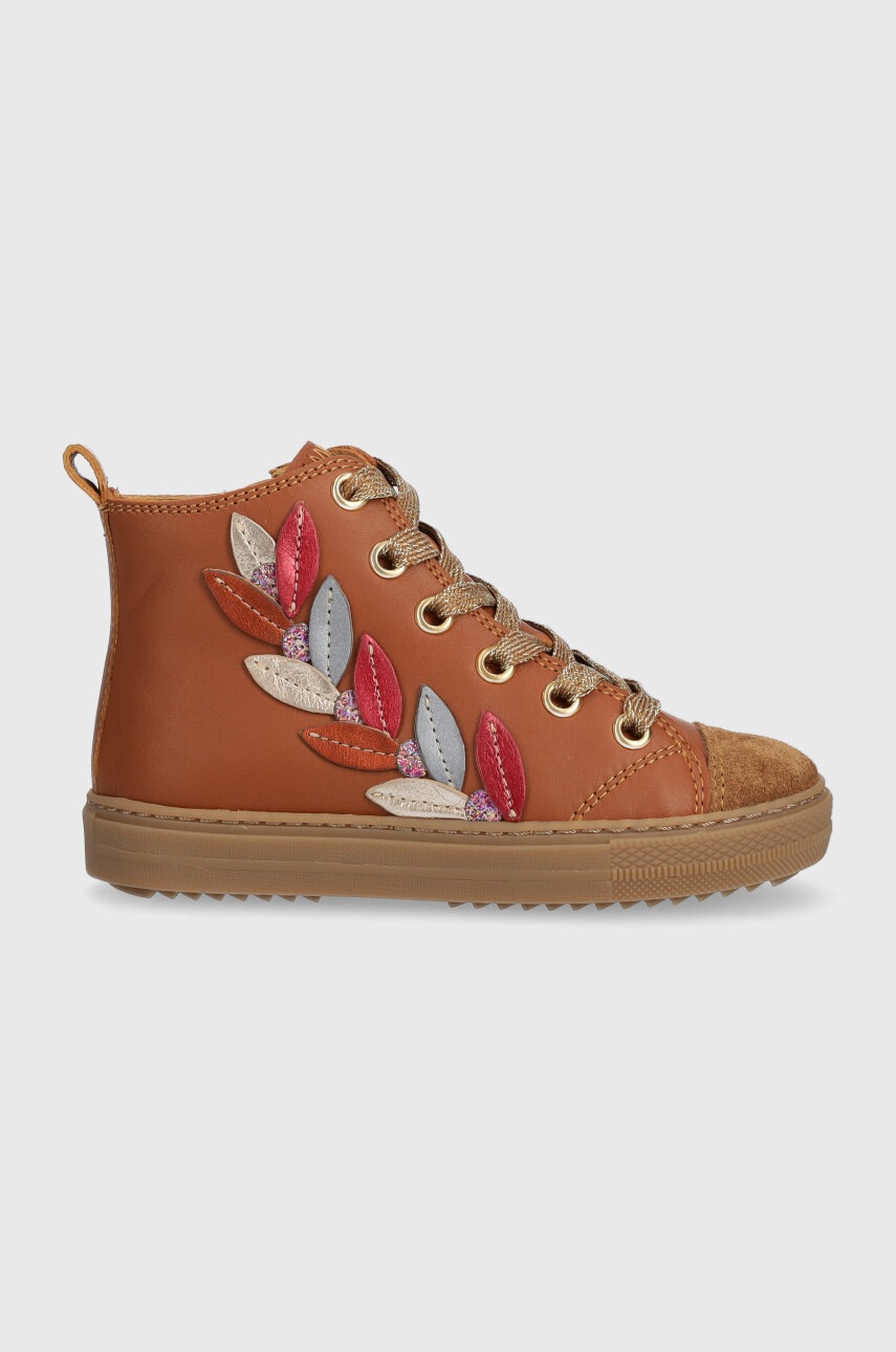 Pom D\'api tenisi de piele pentru copii SWAG TENDER culoarea maro