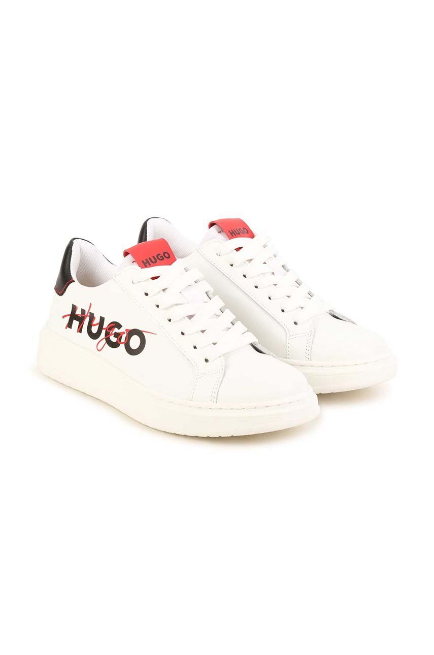 Levně Dětské kožené sneakers boty HUGO bílá barva