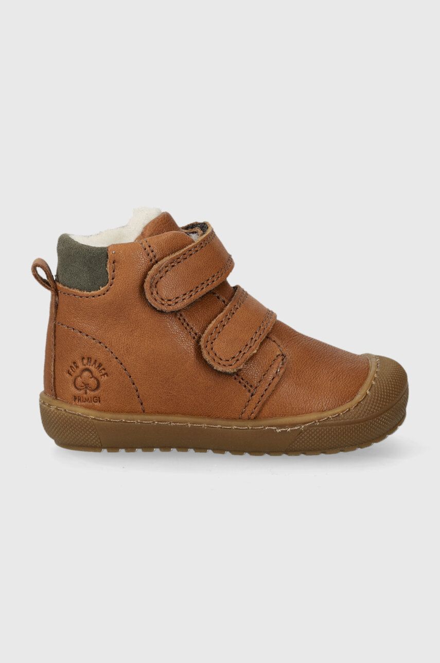 E-shop Dětské kožené zimní boty Primigi hnědá barva