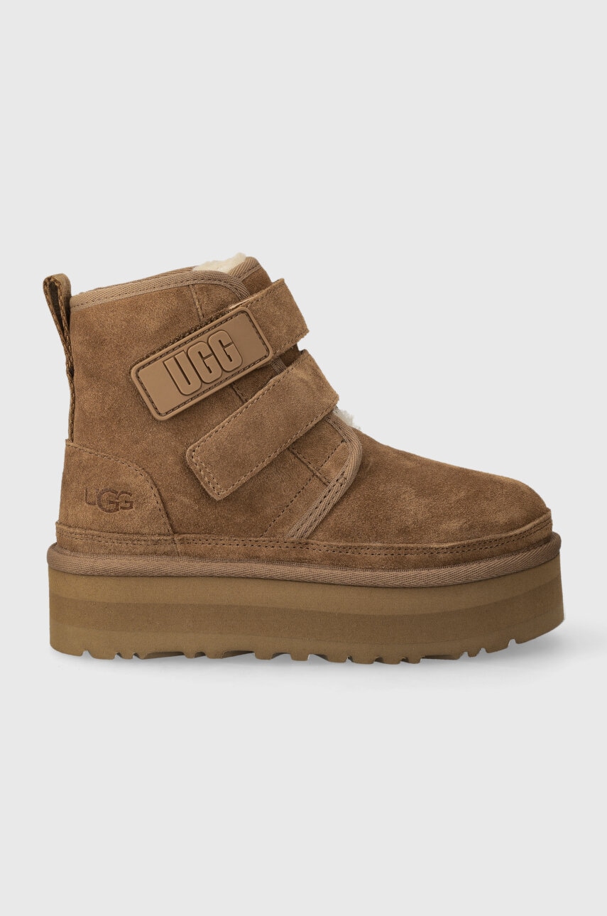 UGG cizme de zapada din piele intoarsa K NEUMEL PLATFORM culoarea bej