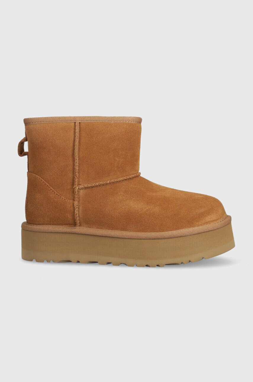 UGG cizme de zapada din piele intoarsa CLASSIC MINI PLATFORM culoarea bej