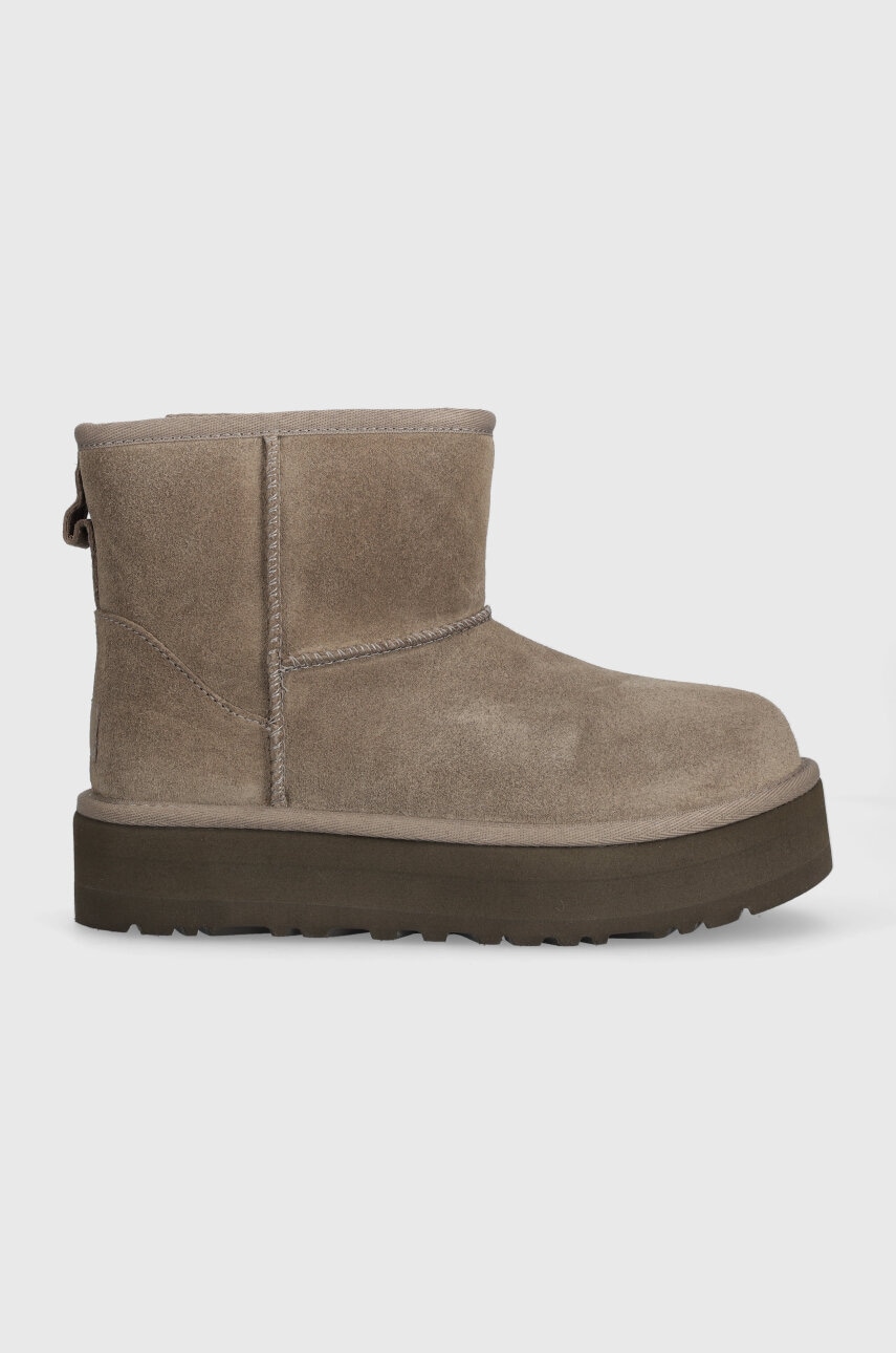 Dětské semišové sněhule UGG CLASSIC MINI PLATFORM KIDS šedá barva - šedá - Svršek: Semišová kůže